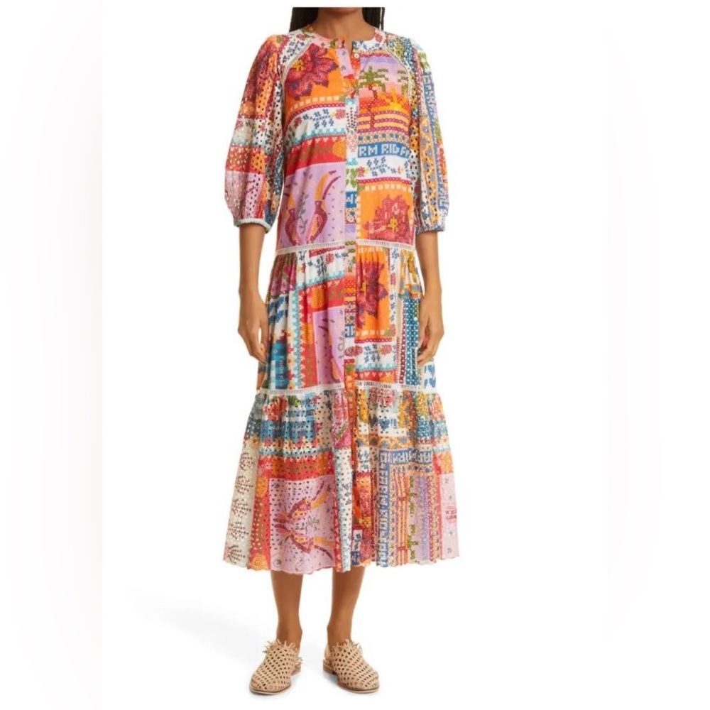 Farm Rio Summer Stitches Eyelet Dress